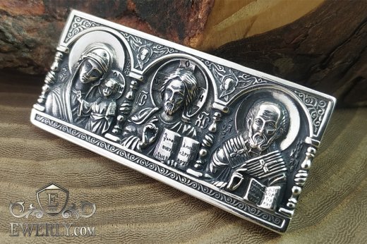 Silver Orthodox icon for the driver, silver with blackening