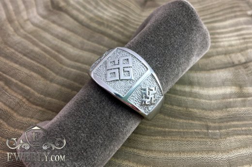 Купить родированное серебряное кольцо мужское славянское